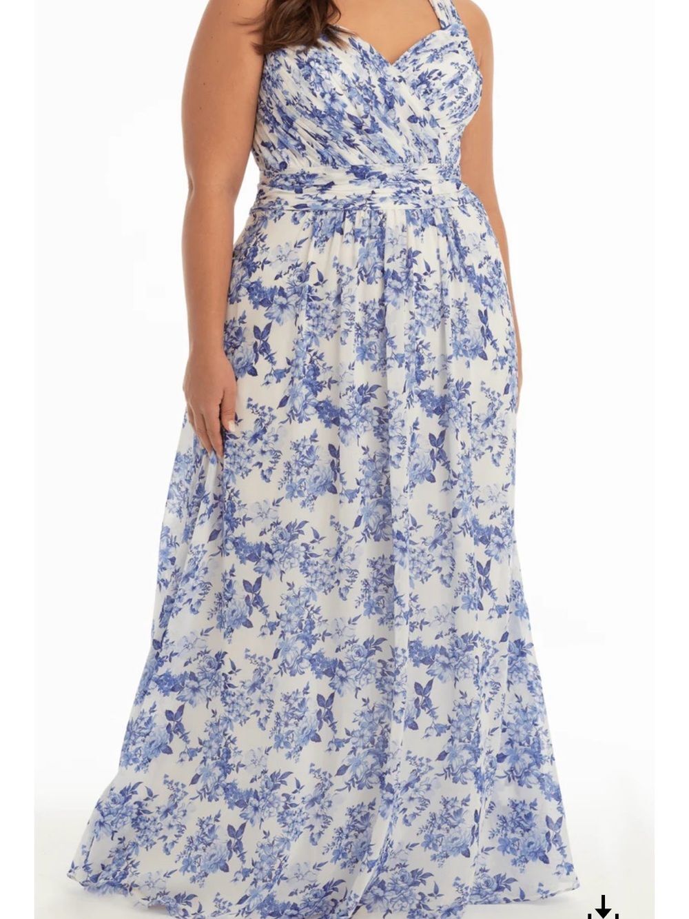 Blue and White Floral Camille La Vie  size 14 bridesmaid/prom long chiffon dress